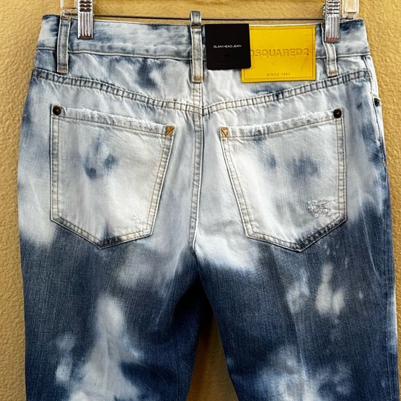 Dsquared2 “Glam Head” Blue Tie Dye Cropped Distressed Jeans Size 42 Or US 6 NWT - Picture 11 of 16